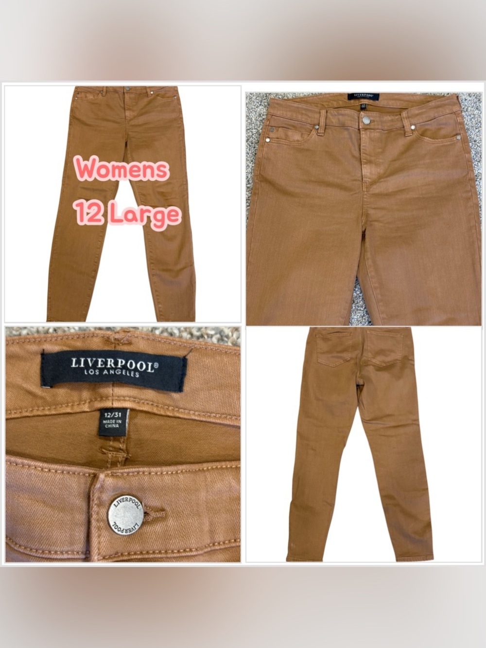 Women's LIVERPOOL Jeans 12 / 31 Large Leggings Pants Brown Stretch Back Pockets